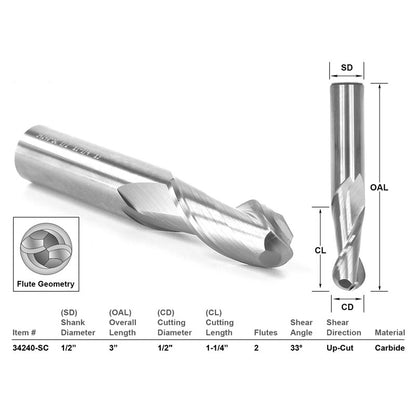 4 Bit Solid Carbide Endmill 1/2" Diameter X 1 1/4" Cutting Length 1/2" Shank CNC Router Bit Set