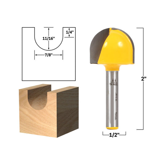 7/8" Diameter Core Box 1/4" Shank Router Bit