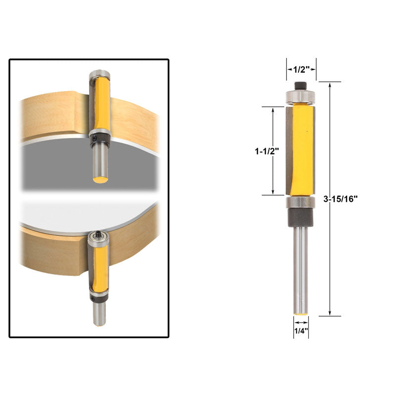 Flush Trim Router Bit 1 1/2"H X 1/4" Shank Top & Bottom Bearing