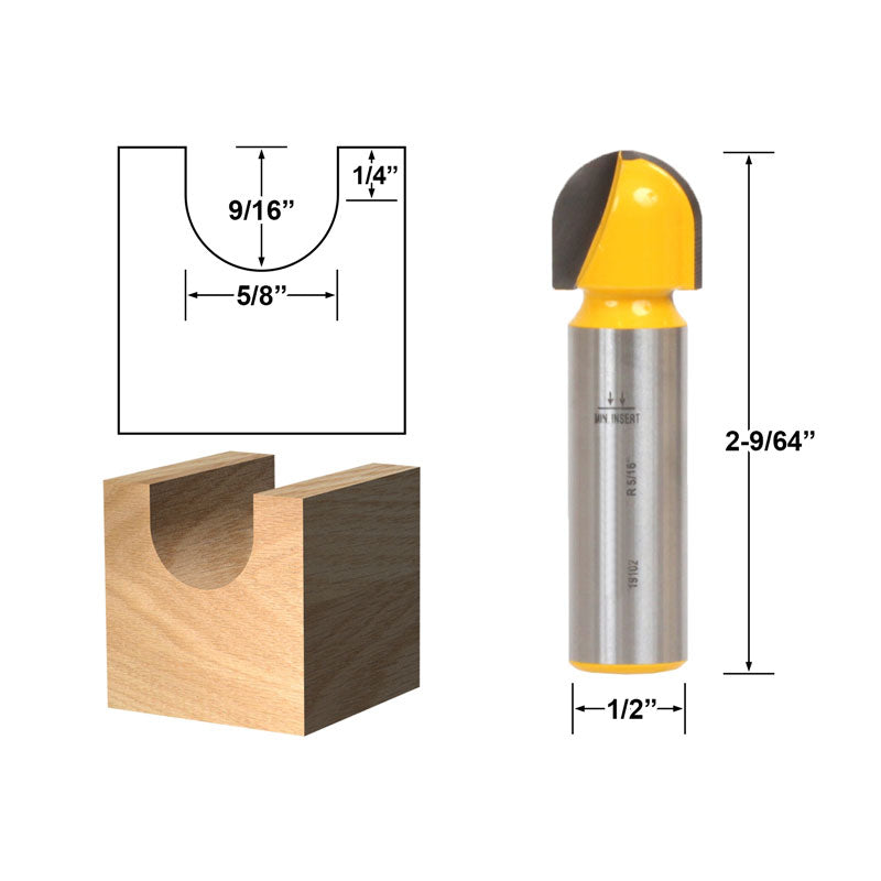 Core Box 5/16" Radius 1/2" Shank Router Bit