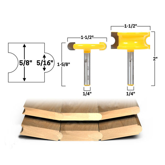 5/16" Bead 2 Bit 1/4" Shank Canoe Joint Router Bit Set