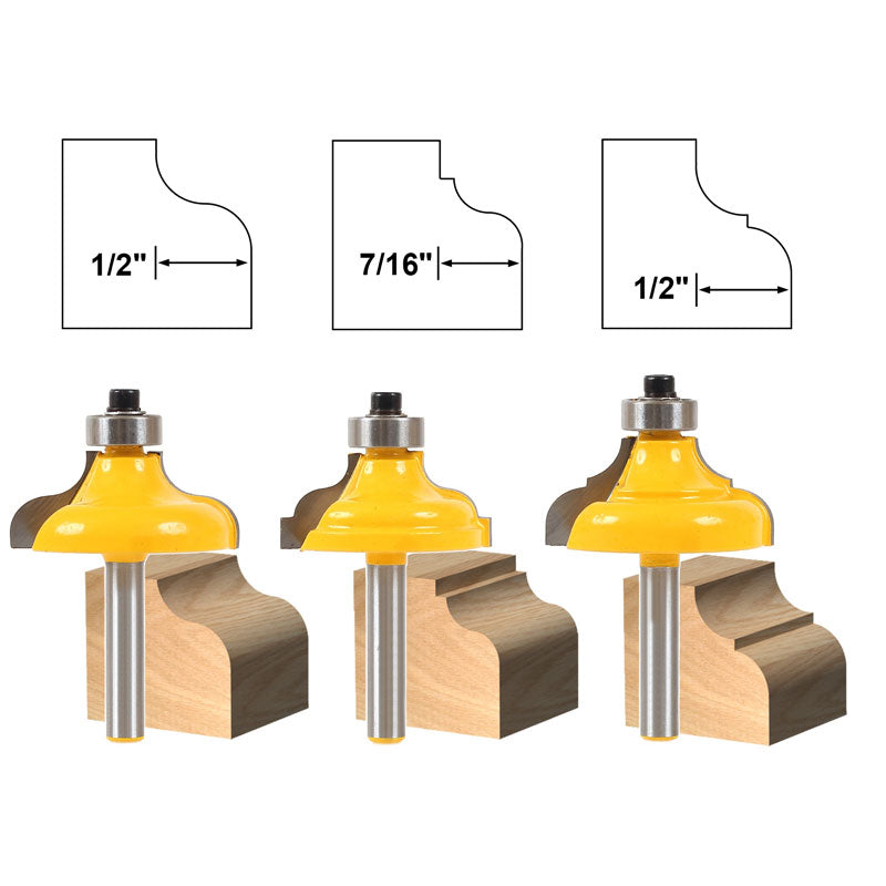 3 Bit Edge Molding Ogee 1/4" Shank Router Bit Set