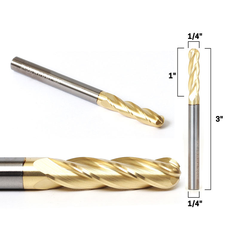 1/4" Tapered Ballnose Spiral ZRN Coated 1/4" Shank CNC Router Bit