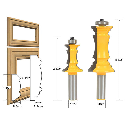 Mitered Door & Drawer Molding 2 Bit 1/2" Shank Router Bit Set