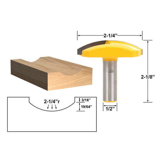 2 1/4" Radius Horizontal Crown 1/2" Shank Router Bit