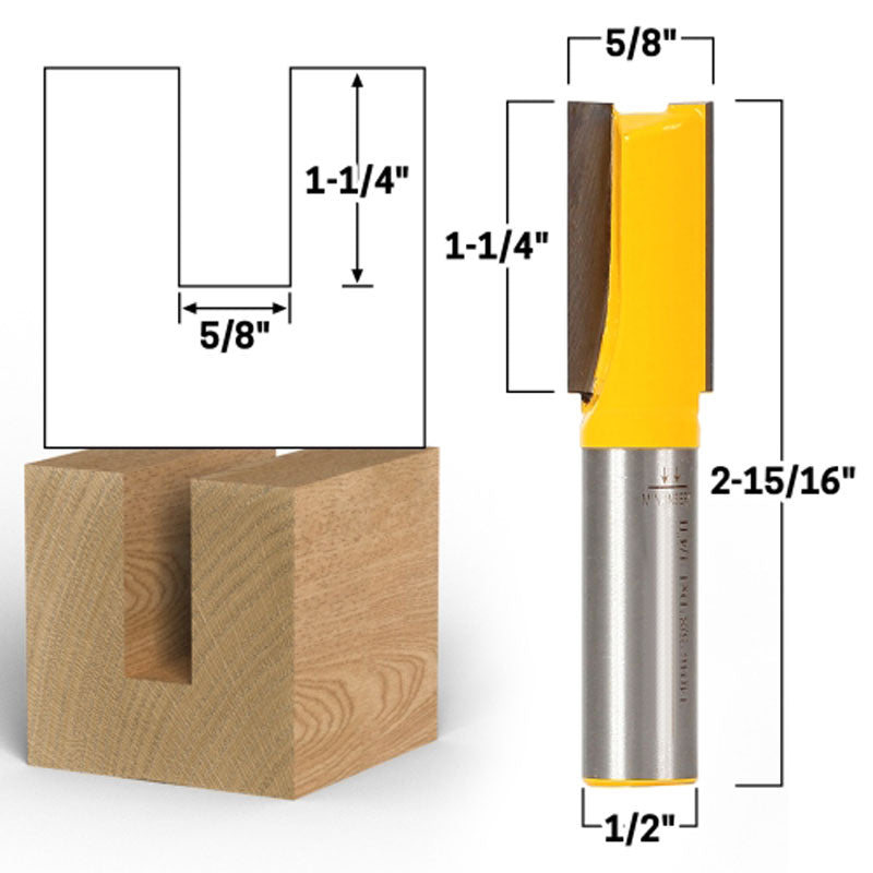 5/8" Diameter X 1 1/4" Height 1/2" Shank Straight Router Bit