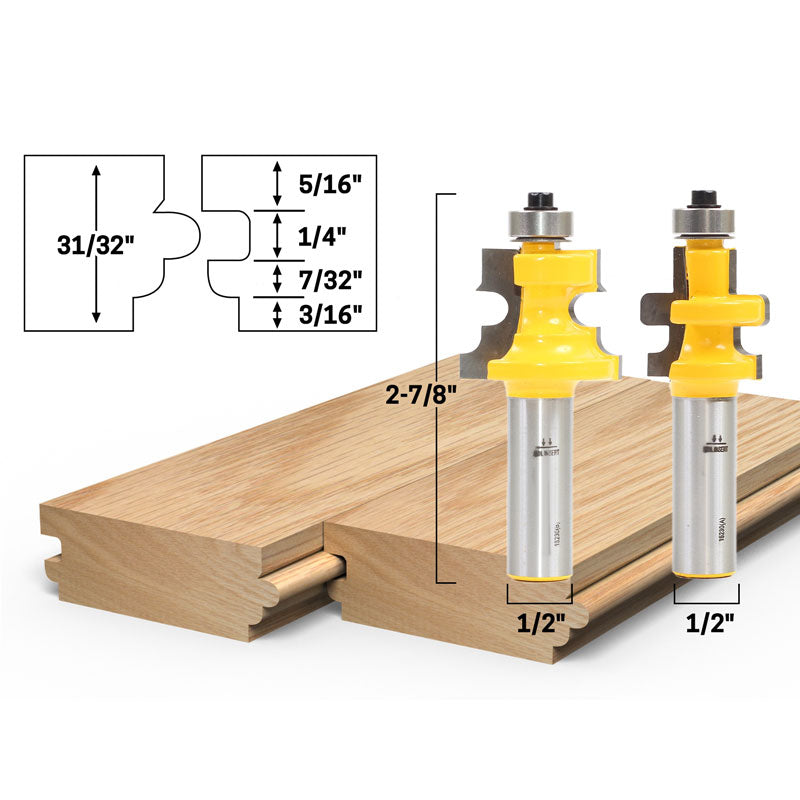 Flooring 2 Bit Tongue and Groove Flooring 1/2" Shank Router Bit Set