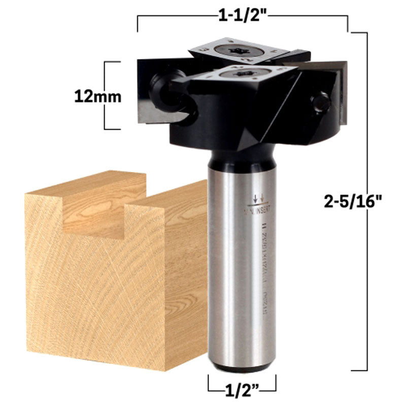 Insert Cutter Spoilboard 1/2" Shank 1 1/2" Diameter 2x2 Cutters Router Bit