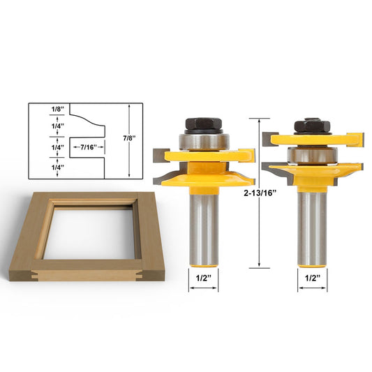 Large Ogee 2 Bit Rail and Stile 1/2" Shank Router Bit Set