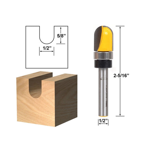 1/4" Radius Core Box Template 1/4" Shank Router Bit