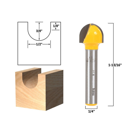 1/2" Diameter Core Box 1/4" Shank Router Bit