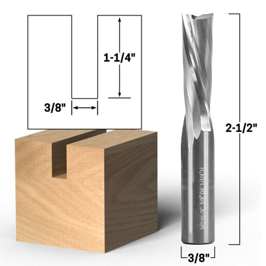 3/8" Dia. 2 Flute Low Helix Downcut Spiral End Mill 3/8" Shank CNC Router Bit