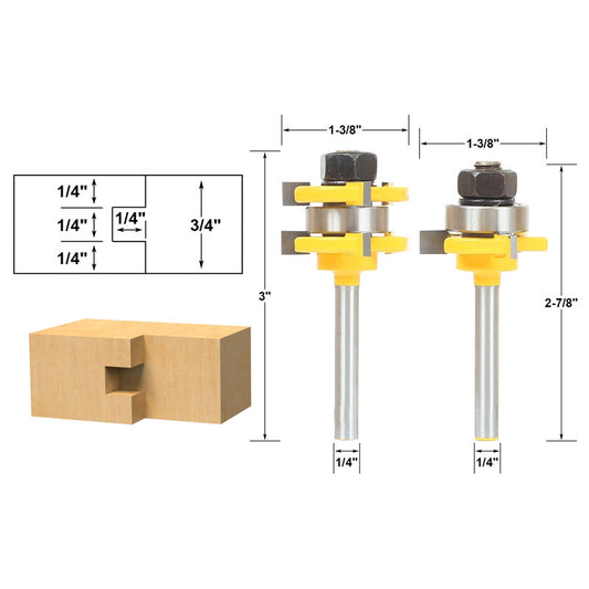 Tongue and Groove 1/4" x 1/4" 1/4" Shank Router Bit Set