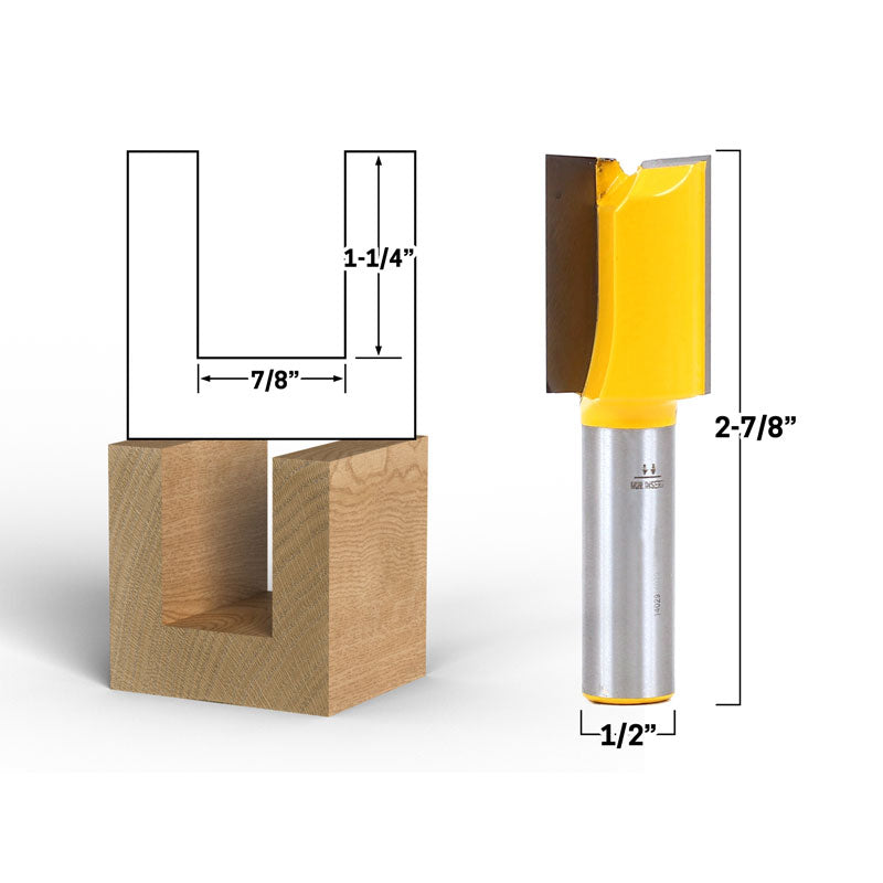 7/8" Diameter X 1 1/4" Height Straight 1/2" Shank Router Bit