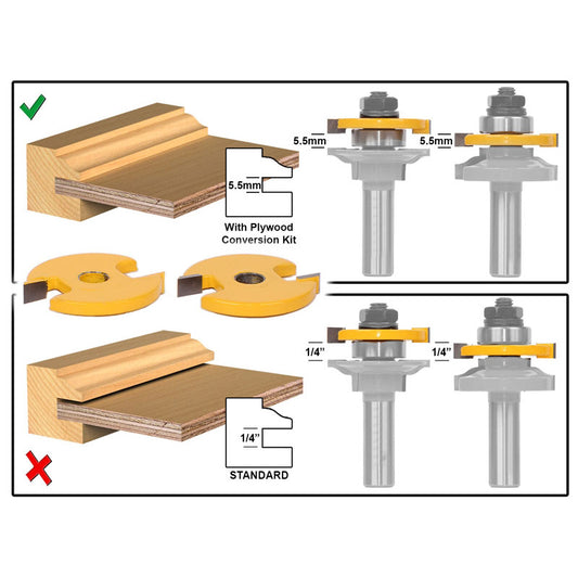 5.5mm Rail and Stile Router Bit Plywood Conversion Kit