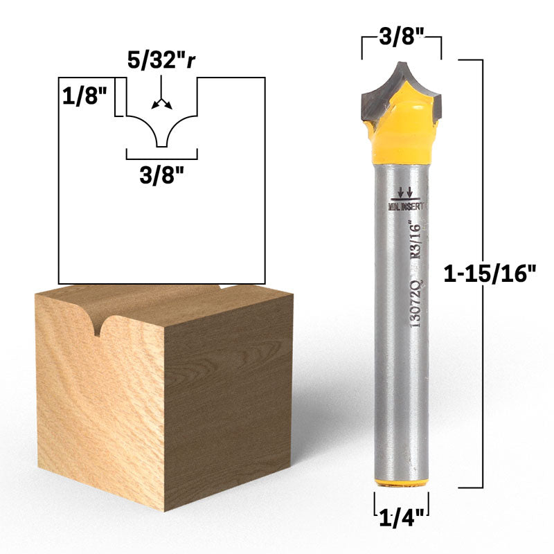 4 Bit Set Point Cutting Round Over Groove 1/4" Shank Router Bit