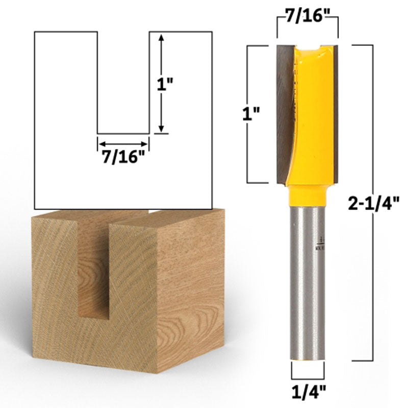 7/16" Diameter X 1" Height 1/4" Shank Straight Router Bit