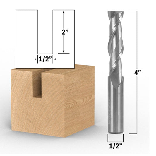 1/2" Diameter 2 Flute Upcut Spiral End Mill 1/2" Shank CNC Router Bit