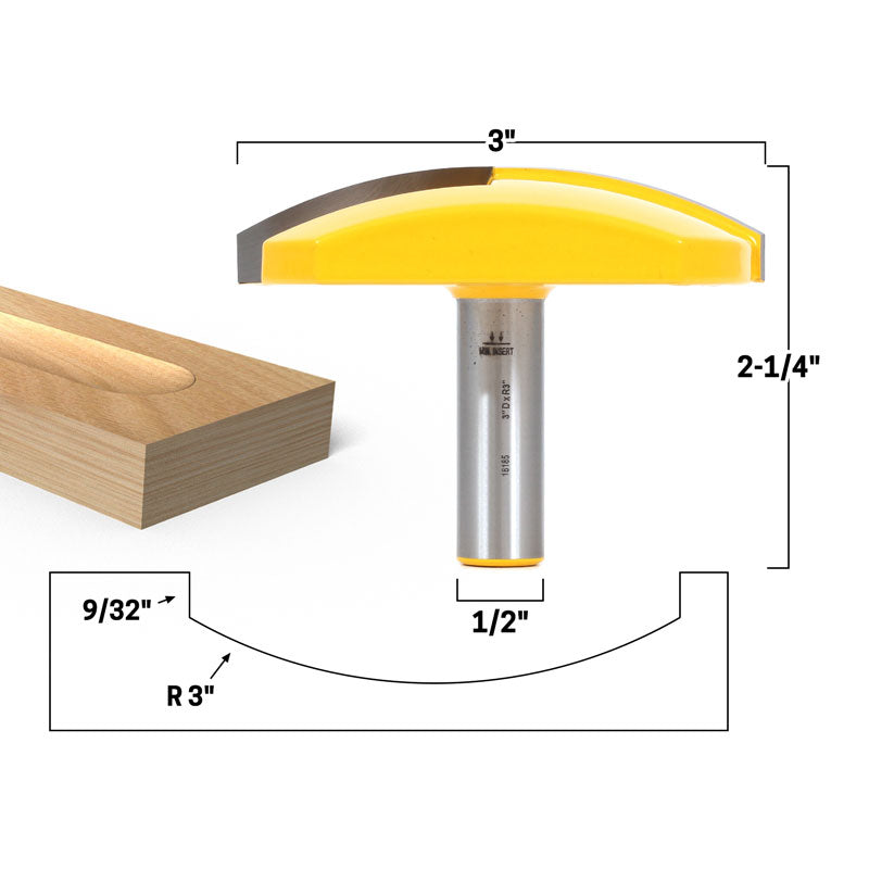 3" Radius Horizontal Crown 1/2" Shank Router Bit