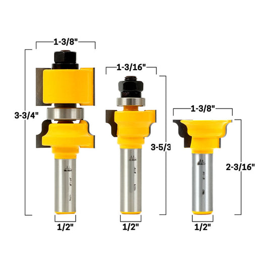 3 Bit Window Sash 1/2" Shank Router Bit Set