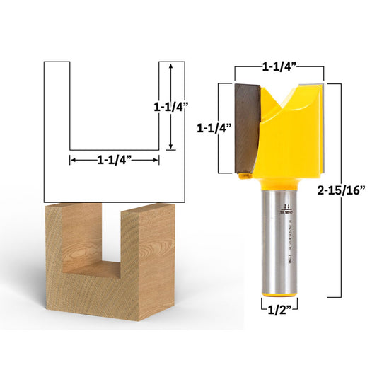 1 1/4" X 1 1/4" Straight 1/2" Shank Router Bit