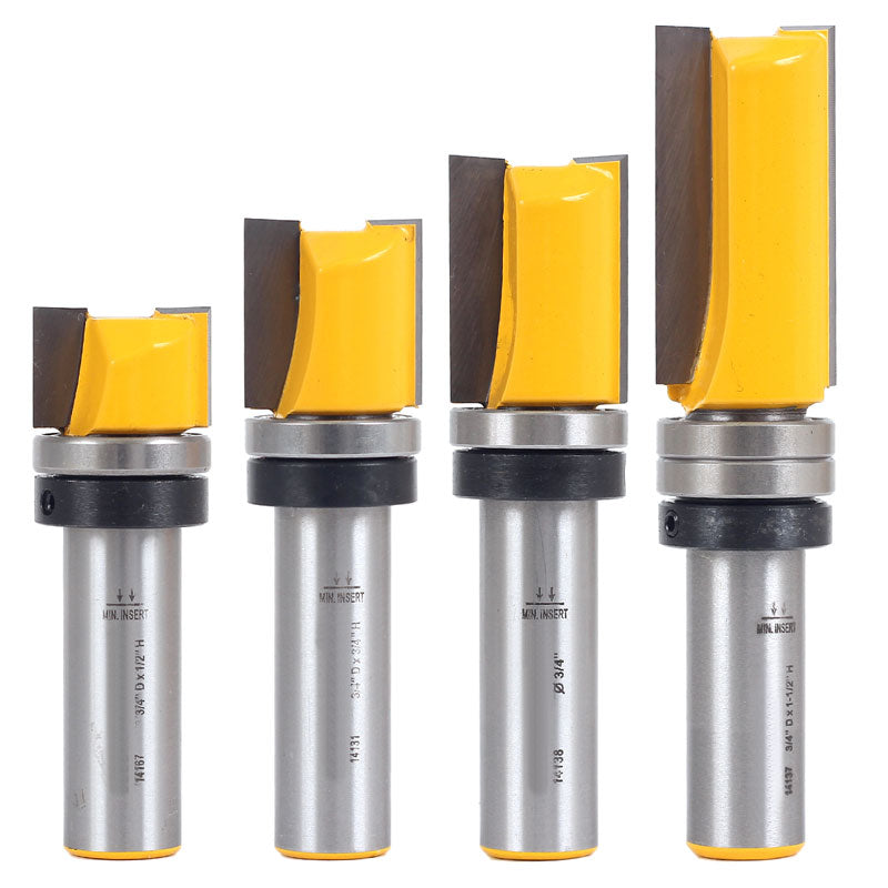 4 Bit 1/2" Shank 3/4" Diameter Flush Trim Template Router Bit Set