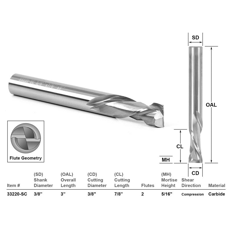 4 Bit 3/8" Shank Solid Carbide Endmill 3/8" Diameter X 1" Cutting Length CNC Router Bit Set