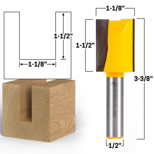 1 1/8" Diameter X 1 1/2" Height 1/2" Shank Straight Router Bit