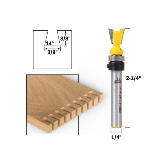 14° X 3/8" Dovetail 1/4" Shank Router Bit