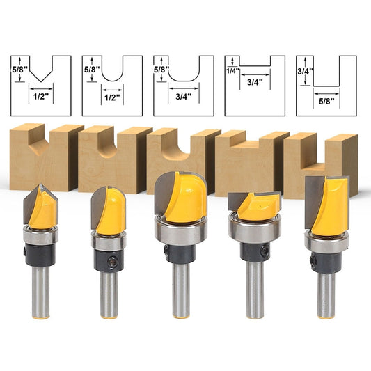 Trim Router Bit Set 1/4" Shank 5 Bit Pattern/Template