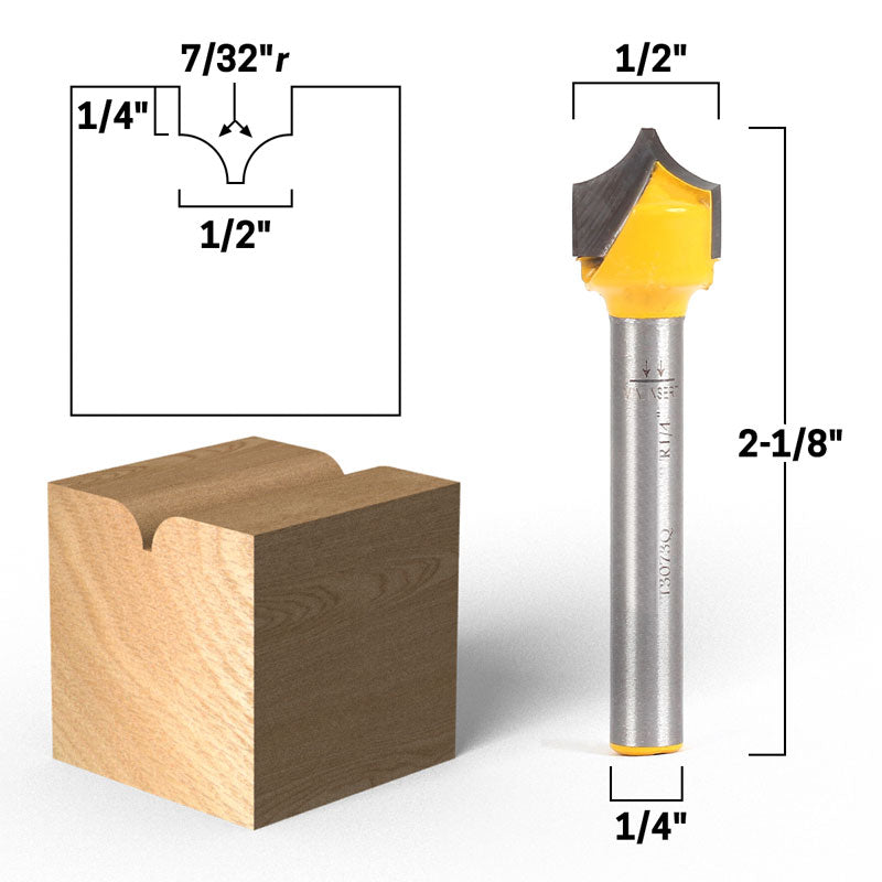 4 Bit Set Point Cutting Round Over Groove 1/4" Shank Router Bit