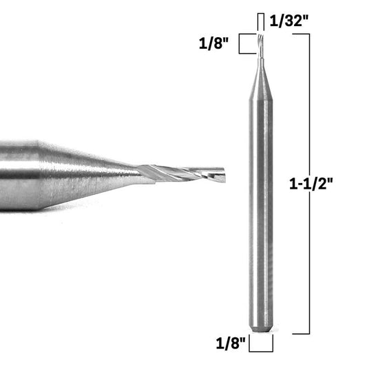 1/32" Diameter O Flute Upcut Spiral End Mill 1/8" Shank CNC Router Bit