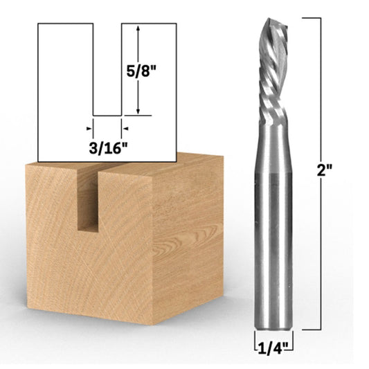 3/16" Diameter O Flute Downcut Spiral End Mill 1/4" Shank CNC Router Bit