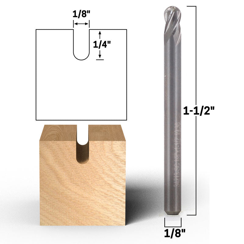 1/8" Dia. 4 Flute Ball Nose Spiral End Mill 1/8" Shank CNC Router Bit