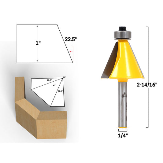 22.5 Degree Chamfer Edge Forming 1/4" Shank Router Bit