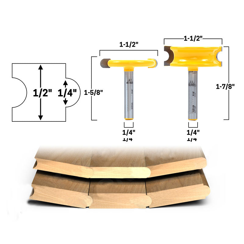 1/4" Bead 1/4" Shank 2 Bit Canoe Joint Router Bit Set