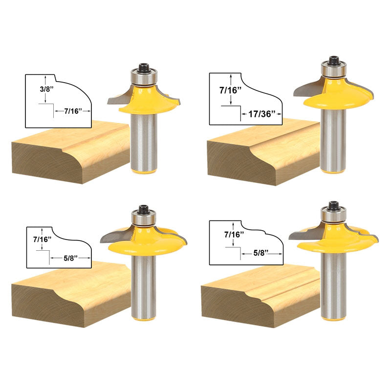 4 Bit 1/2" Shank Drawer Front & Cabinet Door Front Router Bit Set