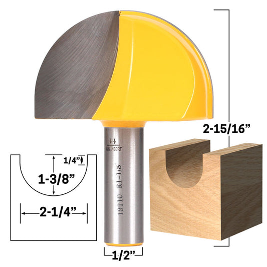 2 1/4" Diameter Core Box 1/2" Shank Router Bit