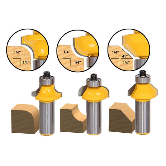 3 Bit Edging Small Roundover Cove & Chamfer Router Bit Set