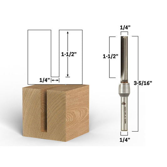 1/4" Diameter Solid Carbide Insert Straight 1/4" Shank Router Bit