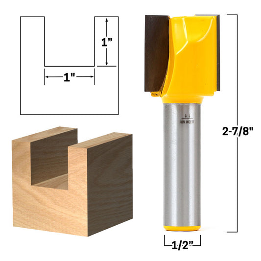 1" Diameter X 1" Height Straight 1/2" Shank Router Bit