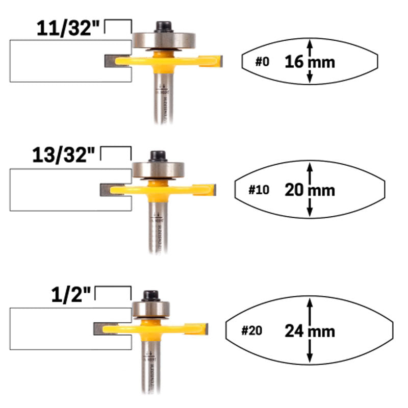 Biscuit Joint Slot 1/4" Shank Cutter Router Bit & Bearing Set