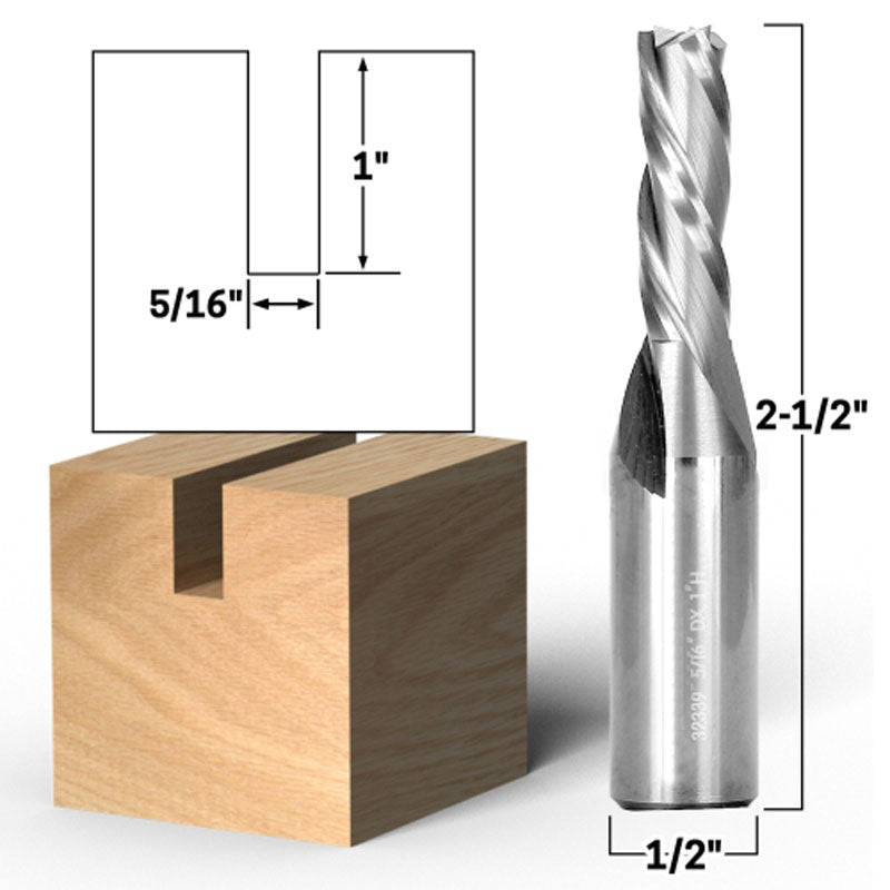 5/16" Dia. 3 Flute Downcut Spiral End Mill 1/2" Shank CNC Router Bit