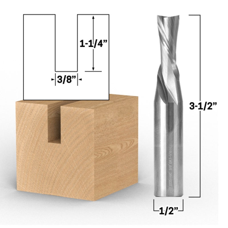 3/8" Diameter 2 Flute Downcut Spiral End Mill 1/2" Shank CNC Router Bit