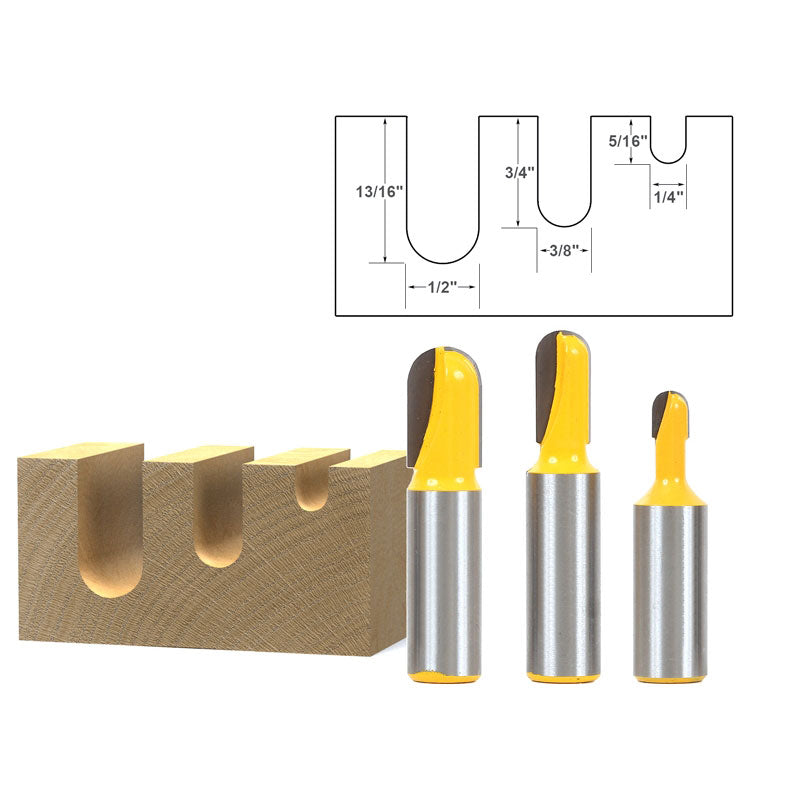 Core Box Router Bits 1/2" Shank 3 PCS Set