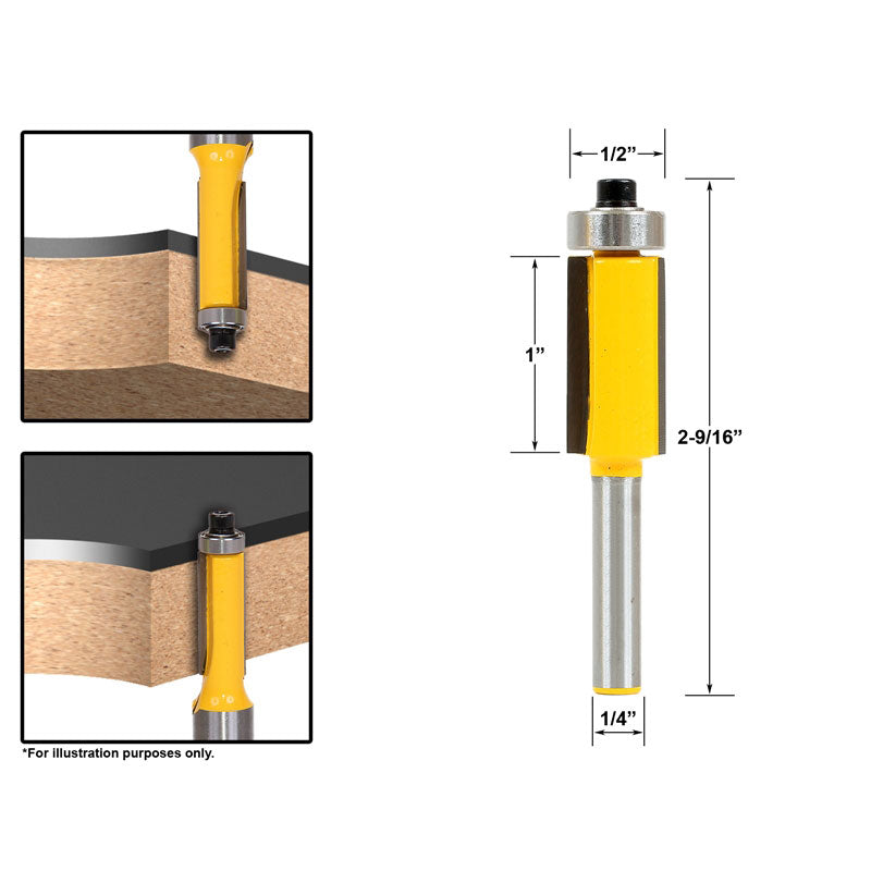 Flush Trim End Bearing 1/2"W X 1"H 1/4" Shank Router Bit