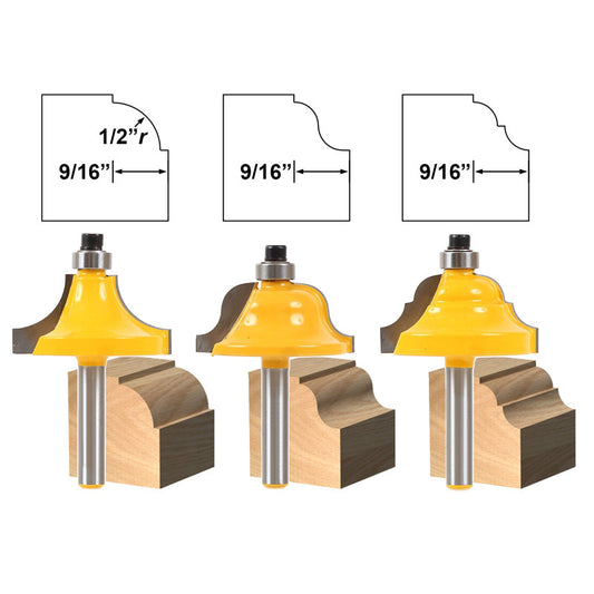 3 Bit Edge Molding Large Designer 1/4" Stock Router Bit Set