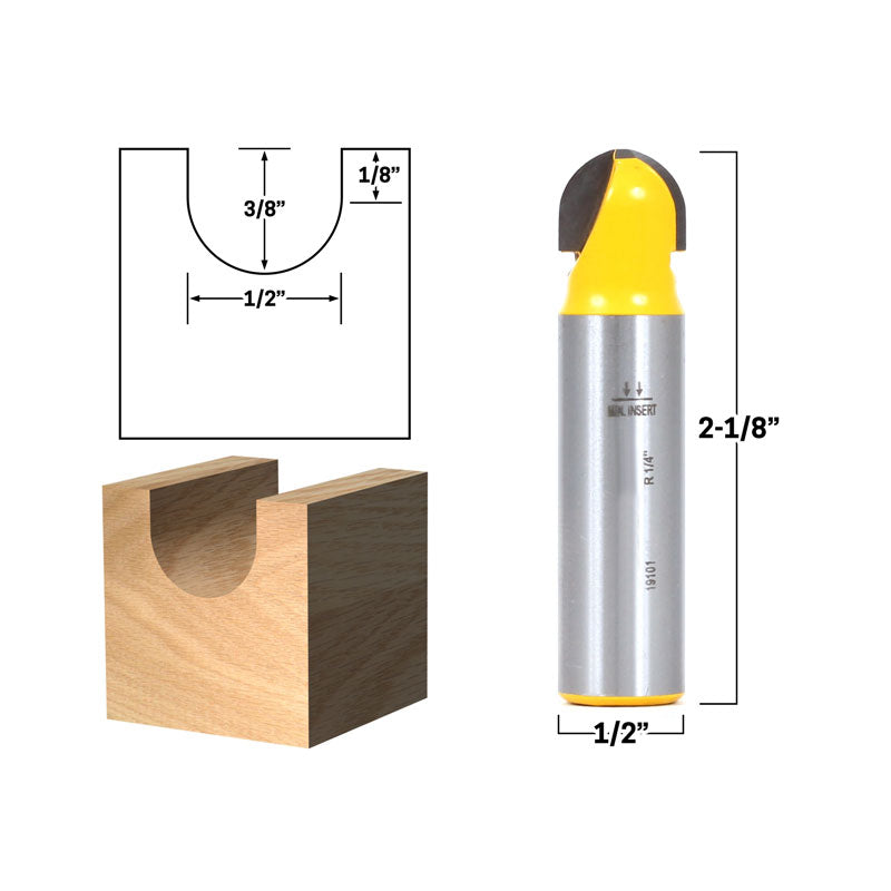 1/2" Diameter Core Box 1/2" Shank Router Bit