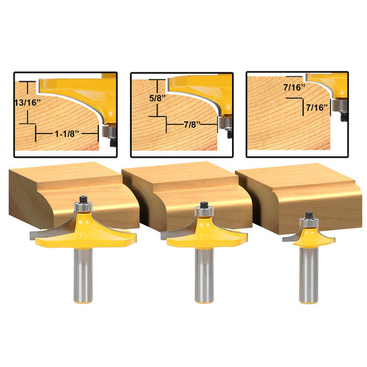 3 Bit Thumbnail Table Edge Forming 1/2" Shank Router Bit Set