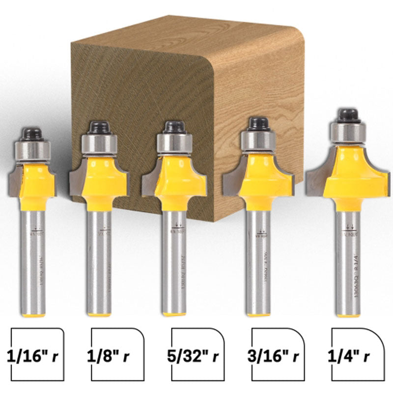 5 Bit Mini Round Over Edge Forming 1/4" Shank Router Bit Set